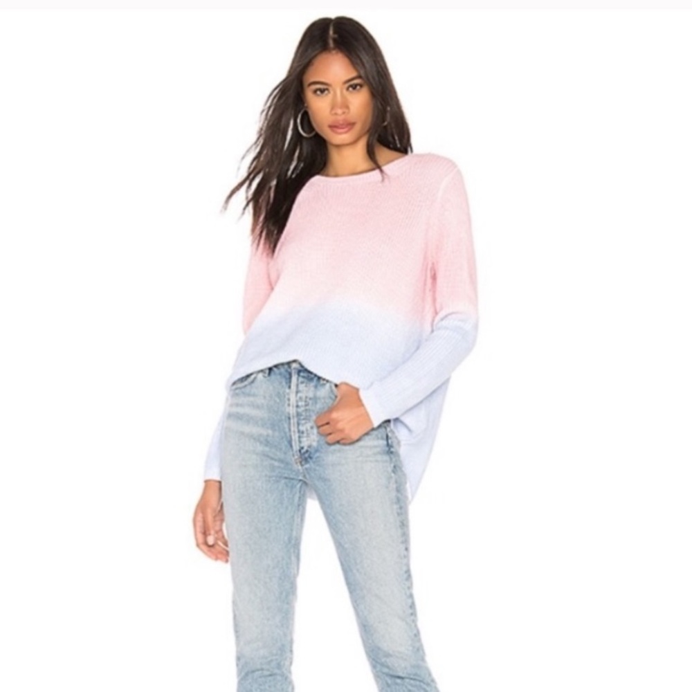 NWT 525 AMERICA Cotton Spray Dye Emma Shaker Sweater - Ombré Pink / Light Blue